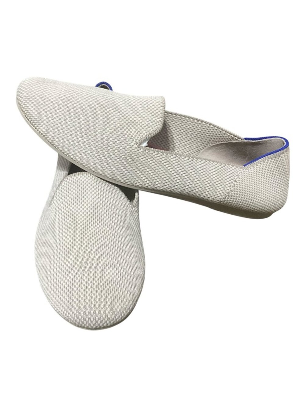 Rothys Womens Beige Slip-On Flats With Blue Trim - Size 9.5Sustainable Knit Fabr
